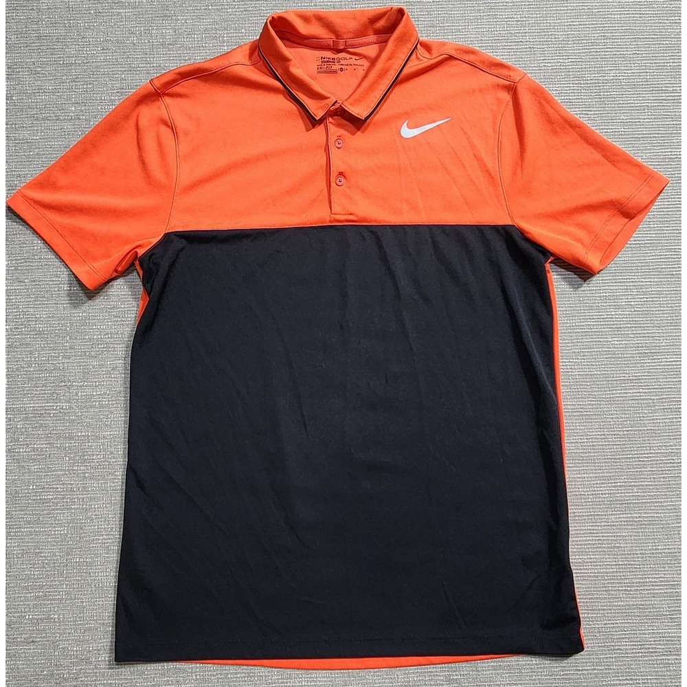 Nike Golf‎ Mens Dri-FIT Colorblock Polo Shirt Orange Black Size M